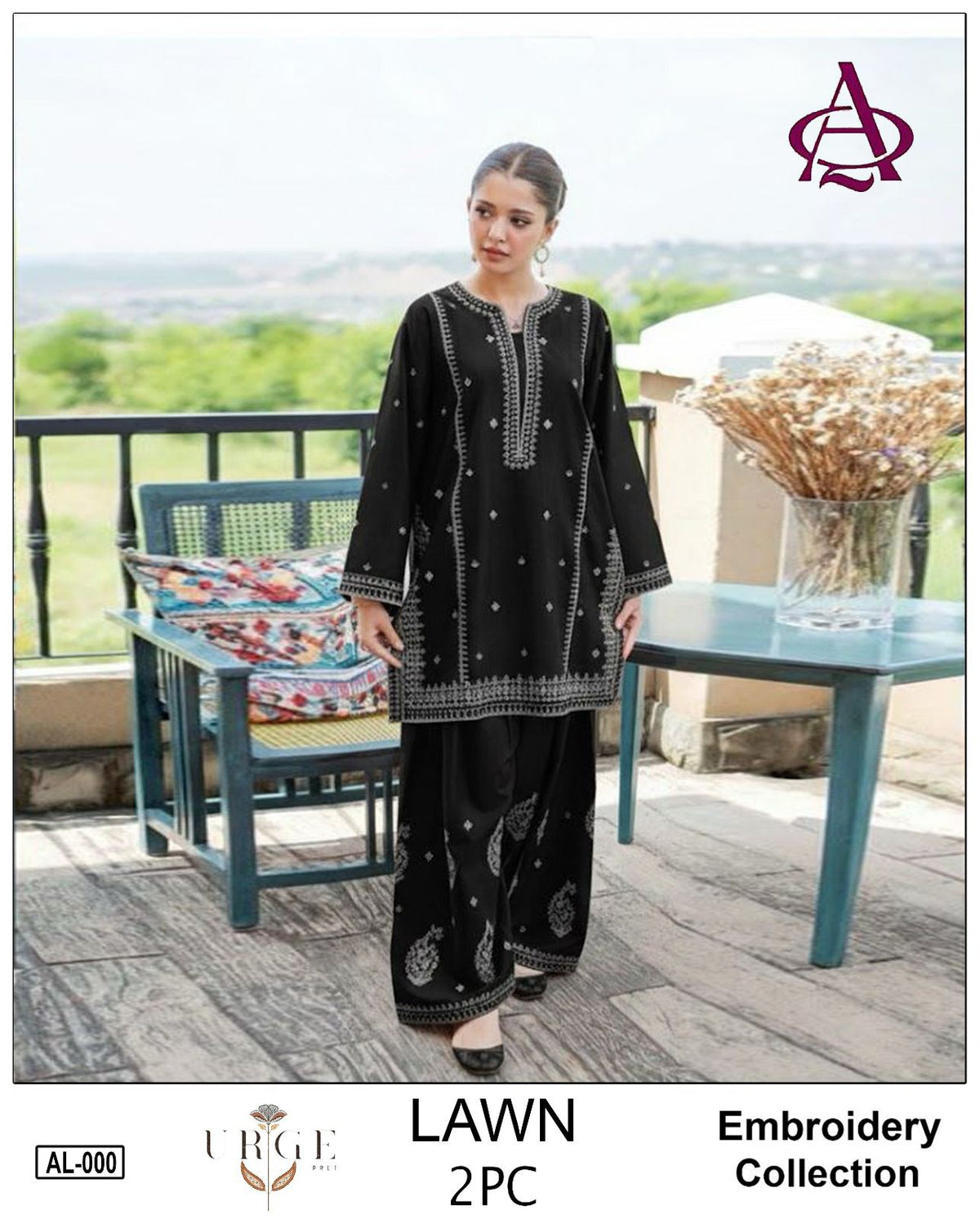 Embroidered 2Pc Lawn Unstitched Summer Dress - AL-000B