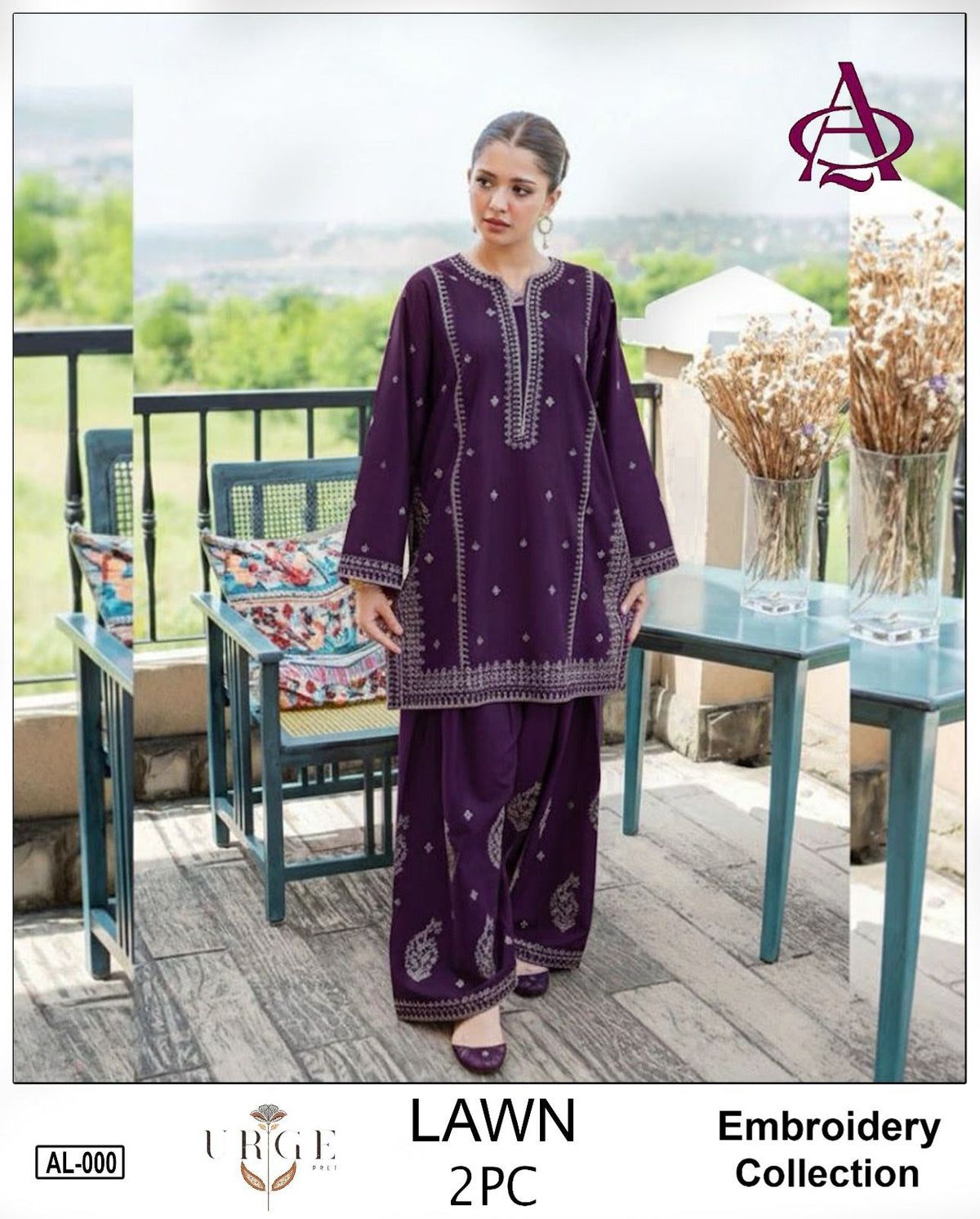 Embroidered 2Pc Lawn Unstitched Summer Dress - AL-00P