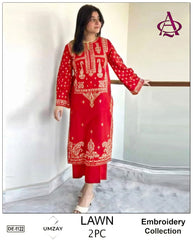 Embroidered 2Pc Lawn Unstitched Summer Dress - DE-1122RD