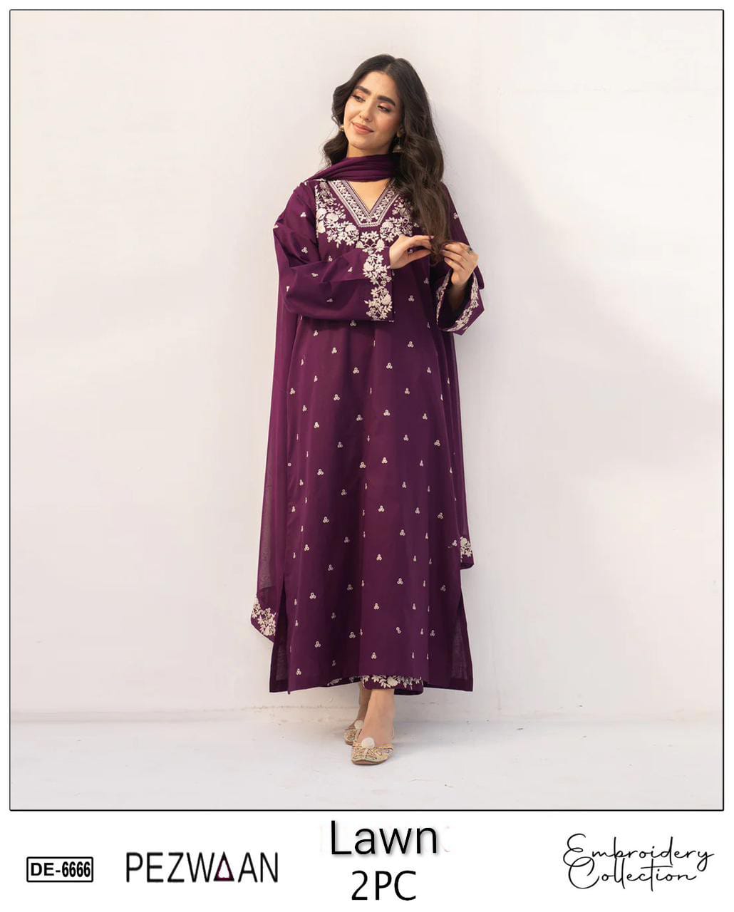 Embroidered 2Pc Lawn Unstitched Summer Dress - DE-66P
