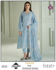EMB 3PC Dhanak Unstitched Winter Dress With Printed Wool Shawl - W115