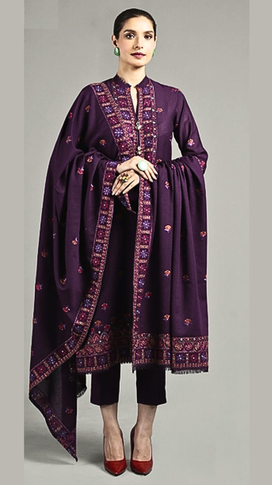 Fully Embroidered 3PC Dress With Heavy EMB Shawl - W12A
