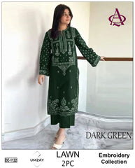 Embroidered 2Pc Lawn Unstitched Summer Dress - DE-1122GN
